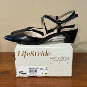 Women’s Life Stride Black Minimalist Slingback Heels Size 7